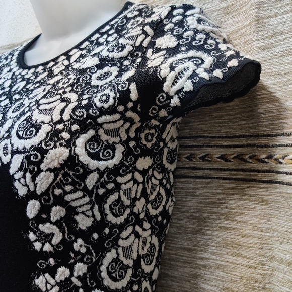 Black And White Form Fitted Knee Length Dress - Picture 4 of 8